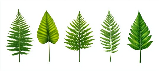 A collection of tropical ferns isolated on a white background