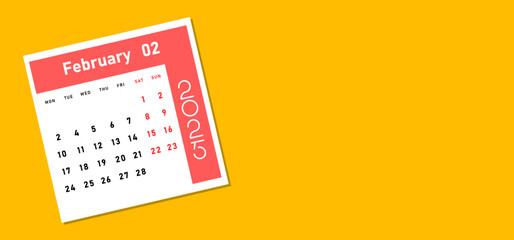 February 2025 calendar.Monthly desk calendar design for 2025