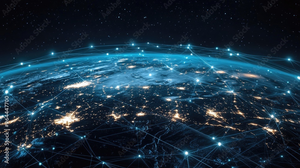 Poster global data flow through cloud computing networks, connecting cities and countries with virtualizati