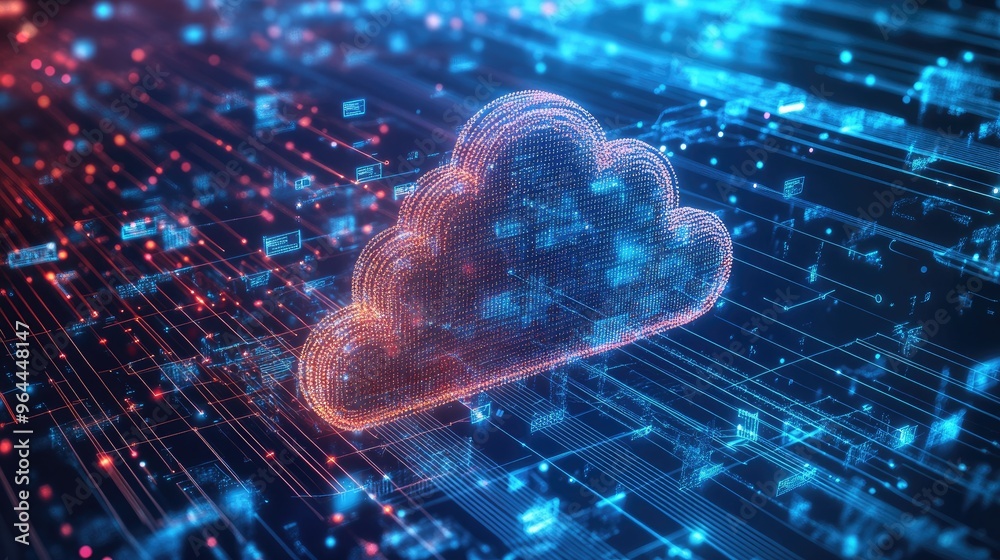 Poster global data flow through cloud computing networks, connecting cities and countries with virtualizati