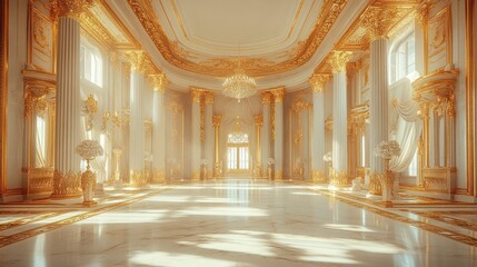 Fototapeta premium Grand Hall with Gilded Columns and Chandelier