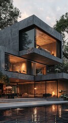 Obraz premium Minimalist urban villa with large, open spaces.