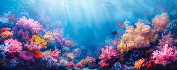 Watercolor abstract underwater world with coral.