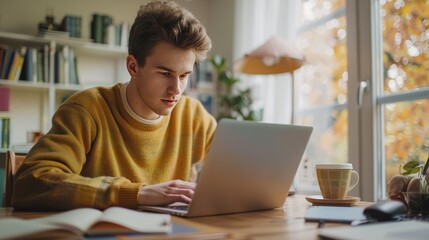 Online Learning A student focused on a laptop screen during an online class