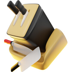 3D Knife Holder with Assorted Knives - Kitchen Organization Tool Clipart