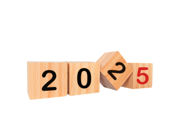 New Year 2025 with wooden blocks. Start the New Year 2025 with a goal plan. goal concept Action plan, strategy, new year business vision. isolated on white background. PNG