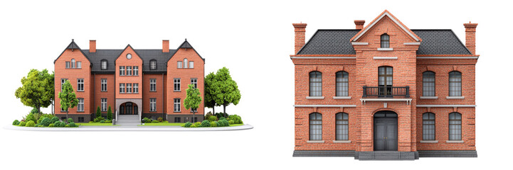Fototapeta premium Comparison of two architectural styles of red brick buildings
