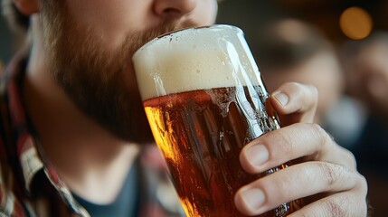 Close-up of a Man Enjoying a Beer in a Cozy Setting
