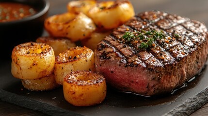 Grilled Steak with Roasted Potato Rings