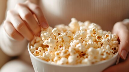 Obraz premium Close-Up of Hands Enjoying a Bowl of Popcorn