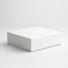 A 3D render of a blank, white rectangular box with smooth edges, ready for customization, isolated on a white background