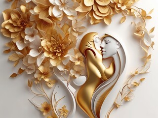 Obraz premium The Art of Love and Flowers,Portrait of a woman with flowers: Two Women with Flowers in Hair, Exuding Pastel Punk Vibes, in Light Magenta and Amber, cute loving couples ,couples kissing