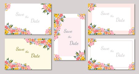 Set of greeting cards, posters, holiday covers. Delicate design with beautiful flowers. Holiday cards frame border, decor