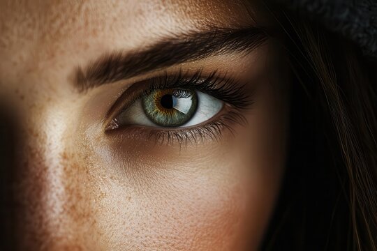 Close-up of an expressive green eye, showcasing natural beauty, detail, and emotion with soft lighting and vivid colors.