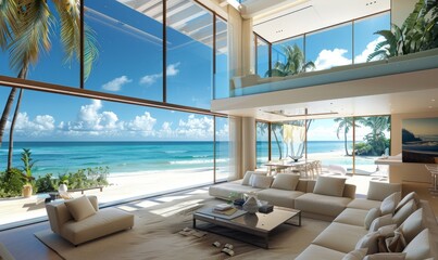 Fototapeta premium High-tech beach house with smart home integration.