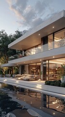 Obraz premium Minimalist urban villa with large, open spaces.