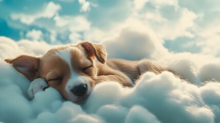 Puppies peacefully dreaming on a bed of clouds image