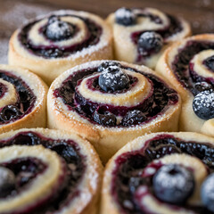 A mouthwatering, very close-up photo of Blueberry Cheesecake Rolls