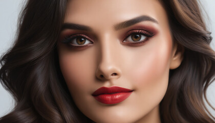 Fototapeta premium Stunning Portrait of a Young Woman with Glamorous Makeup and Flawless Complexion