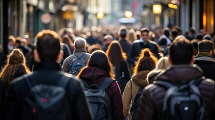 Crowded city street with people walking, commuting and shopping