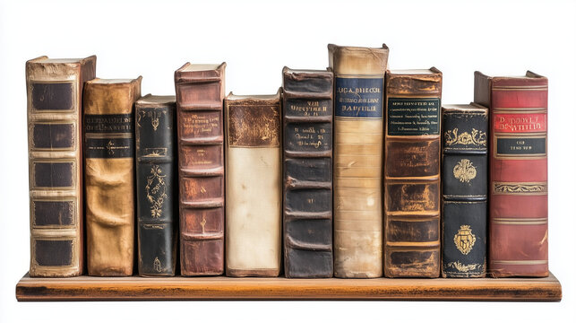 Stare książki, starannie poukładane na p&oacute;łkach, stoją w cichym kącie biblioteki. Każda książka z zarysowanymi grzbietami i złotymi napisami przyciąga wzrok, tworząc eleganckie i klasyczne wnętrze.