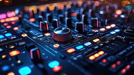 Dj mixing at a party with crowd of people in background