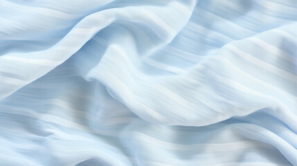 Obraz premium Light blue striped chiffon fabric with soft flowing folds, airy abstract background with copy space