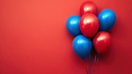 Independence day of Haiti celebration. Horizontal banner. Free space for text. Red and blue balloons on a red background