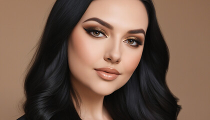 Naklejka premium Elegant Close-Up Portrait of a Beautiful Young Woman with Flawless Makeup