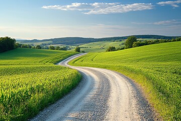 Fototapeta premium Winding Country Road Through Green Fields.