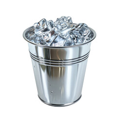 Metal bucket filled with ice cubes, perfect for chilling beverages or use in refreshing drinks and party preparations.