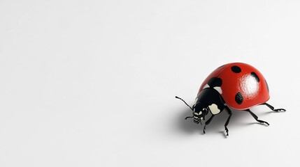 A ladybug sitting by itself against a plain white backdrop.