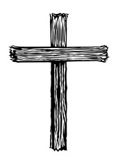 Black cross from old wood isolated on white.eps