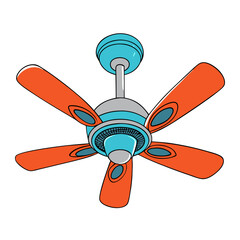 Ceiling fan in illustration style, in blue and orange tones, household appliance