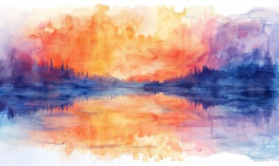 Fototapeta premium Watercolor abstract twilight reflections on white.