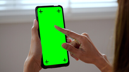 phone with finger touching the screen, smartphone green screen	
