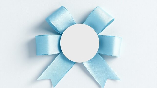 A shiny ribbon badge design with a blank center for customization, rendered in light blue with a glossy finish