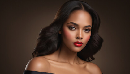 Naklejka premium Stunning Portrait of a Young Woman with Flawless Skin and Elegant Makeup