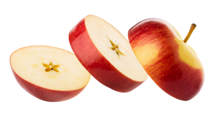 Frische Äpfel und Apfelspalten: Fruchtige rote, gelbe und grüne Sorten, ideal für gesunde Snacks und vielseitige Rezepte