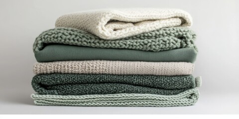 Stack of neatly folded green blankets providing cozy home decor and comfort