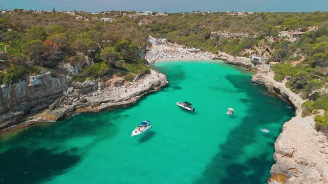 Aerial view of the Cala Llombards beach in Mallorca, Spain