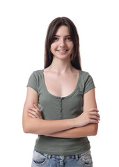 Fototapeta premium Portrait of beautiful teenage girl on white background