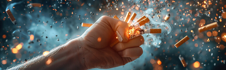 Breaking Free from Smoking Addiction - Hand Crushing Lit Cigarettes in Dramatic Action