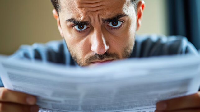 A person reading a dense and convoluted legal document or contract with a furrowed brow, showing difficulty in understanding ambiguous language