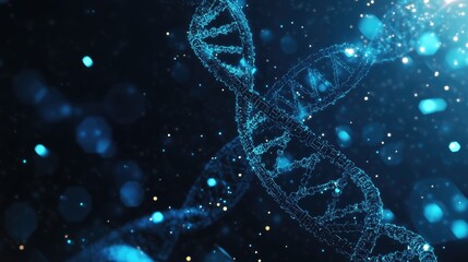 Futuristic background with hexagon patterns and DNA strands, emphasizing genetic research and molecular structures