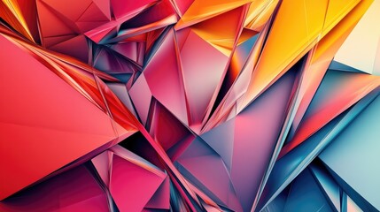 Obraz premium A dynamic abstract background with large, sharp-edged triangles layered over each other in a bold color palette.