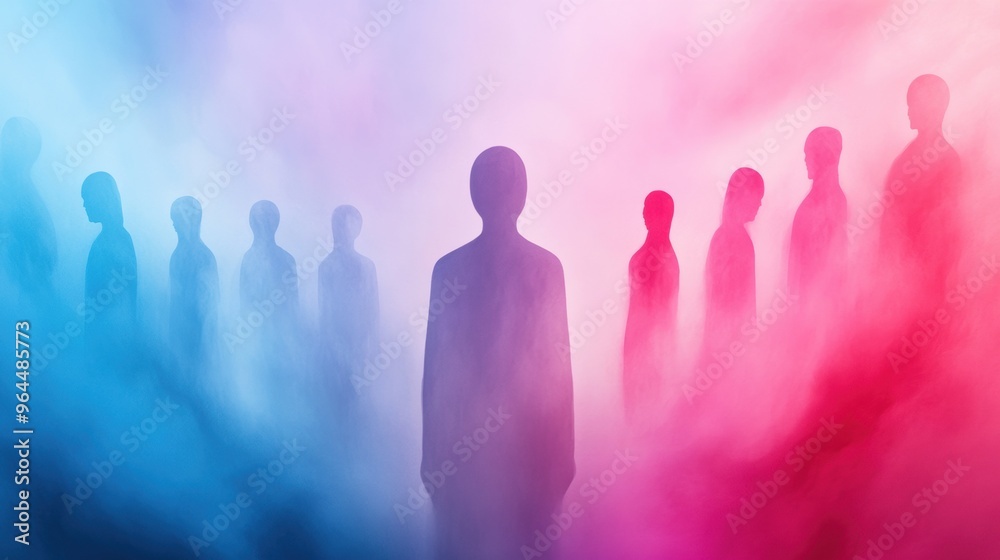 Canvas Prints A group of people standing in front of a colorful background, AI