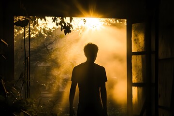Man Silhouetted in Golden Light