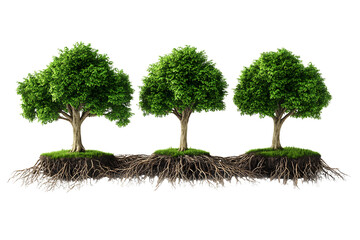3D trees with roots isolated on transparent or white background, png