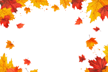 Autumn seasonal background with long horizontal borde isolated on transparent or white background, png